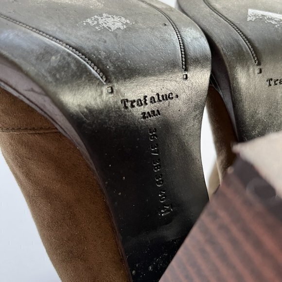 ZARA SUEDE STACK CHUNKY HEELED ANKLE BOOTS BOOTIES - Picture 8 of 11